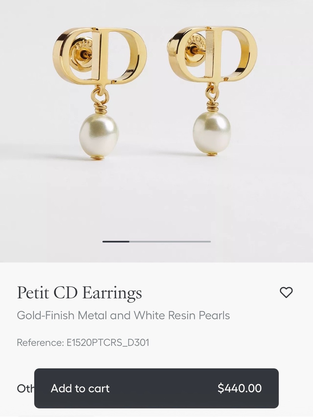 Dior Petit CD Earrings（Gold-Finish CD Logo Earrings with White Pearl Drops）